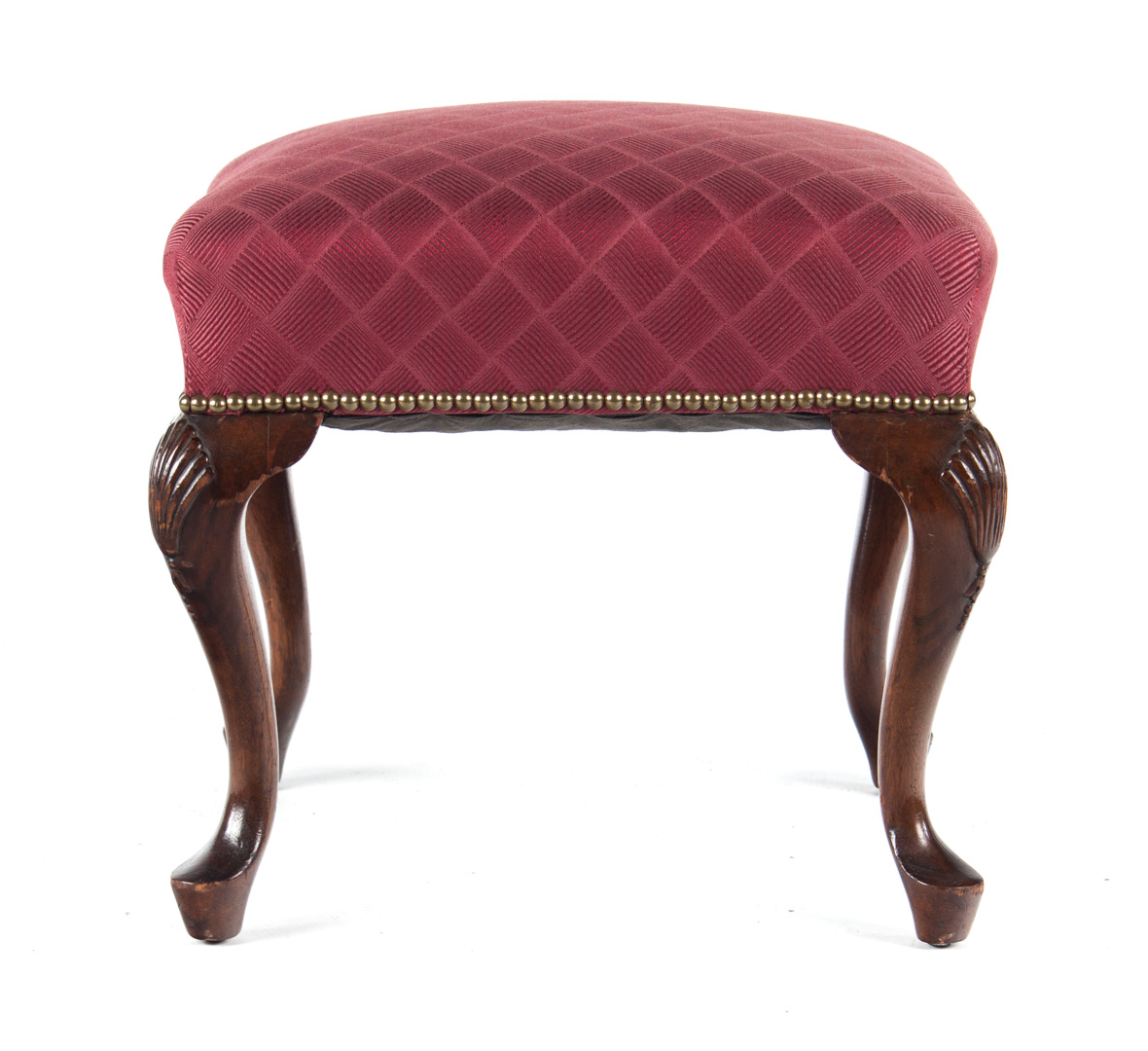 Appraisal: Queen Anne style walnut upholstered stool upholstered brass studded seat