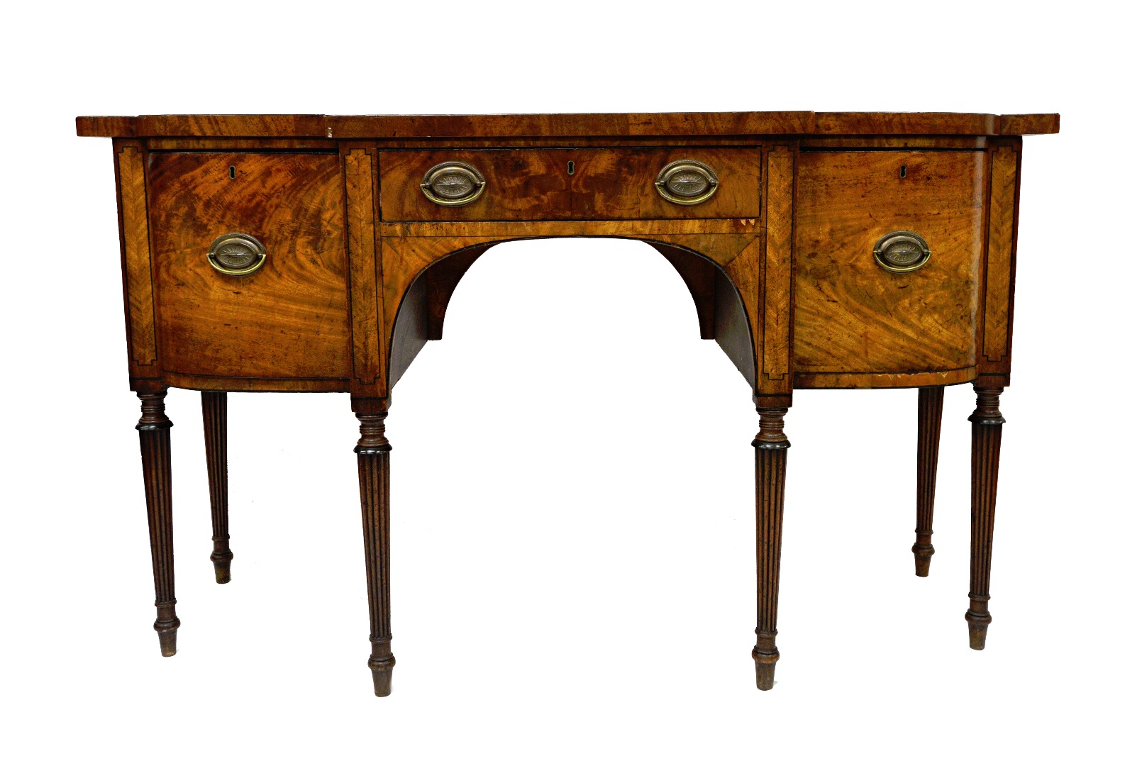 Appraisal: A Regency mahogany ebony strung breakfront sideboard the centre drawer