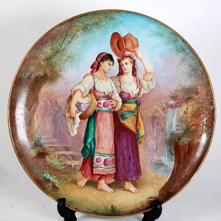 Appraisal: EARLY TWENTIETH CENTURY LARGE HAND PAINTED PORCELAIN PLAQUE circular dished