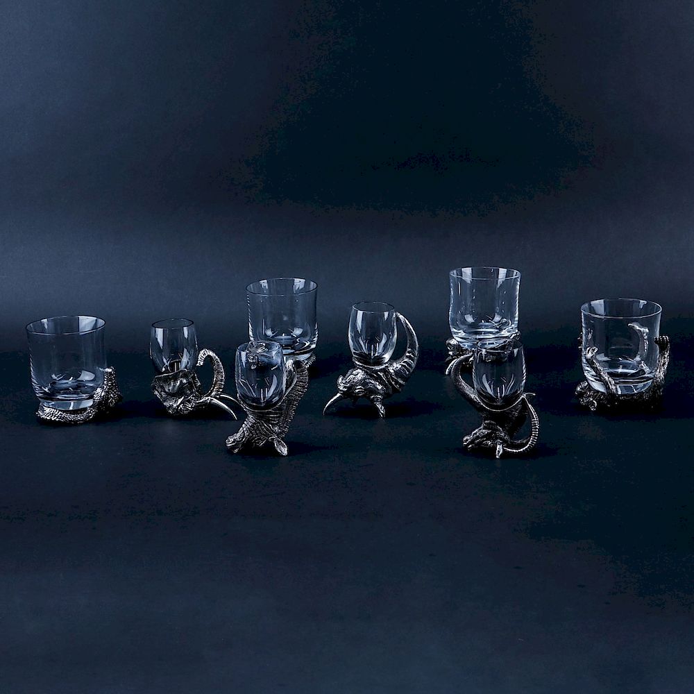 Appraisal: Frankli Wild Royal Selangor Pewter and Glass Barware Eight glasses