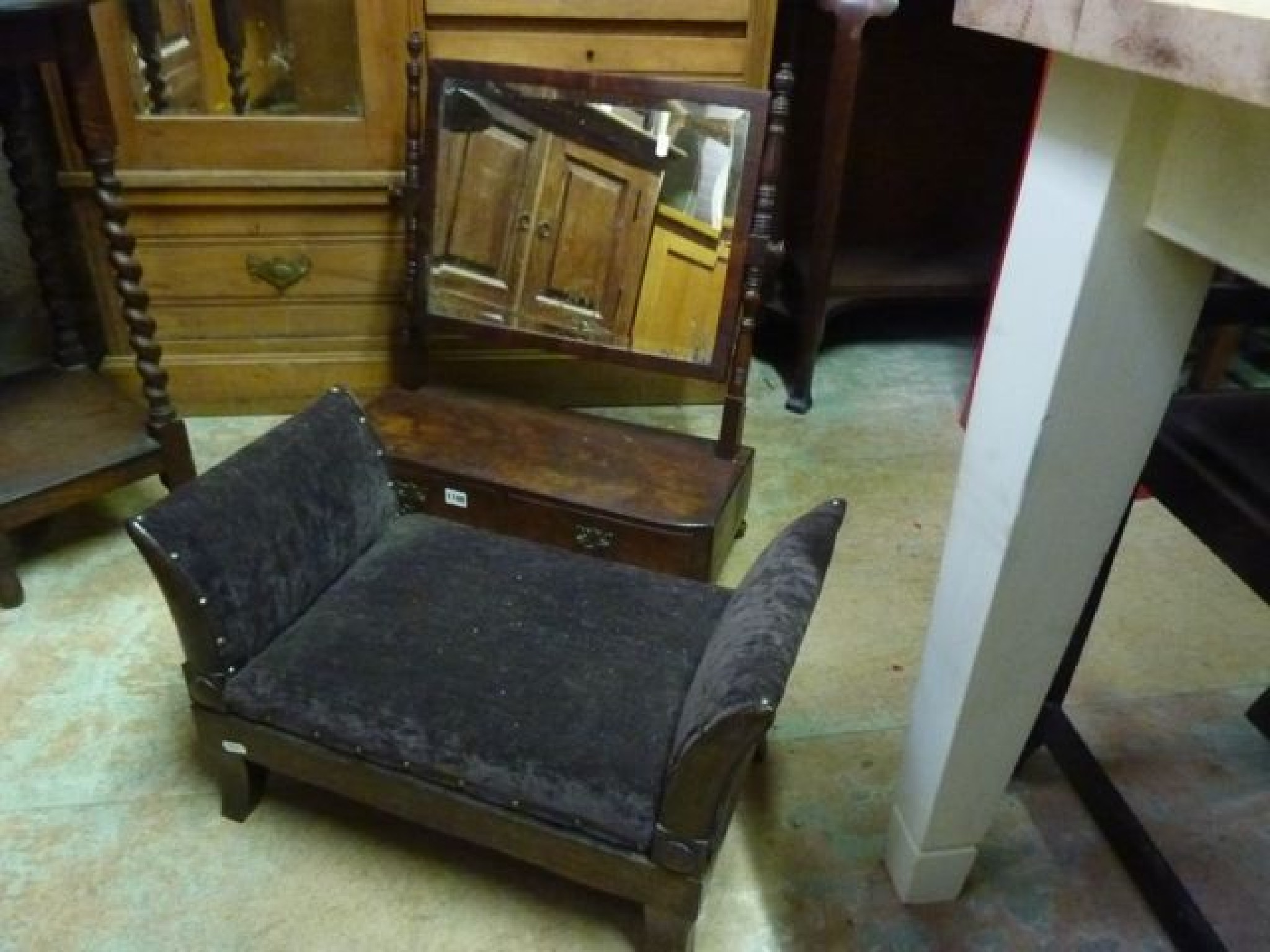 Appraisal: A th century mahogany toilet mirror the box base fitted