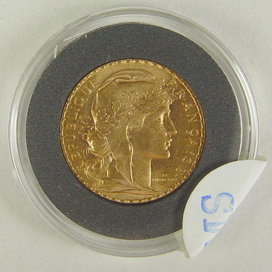 Appraisal: French Rooster Gold Coin Although not certified by ANACS this