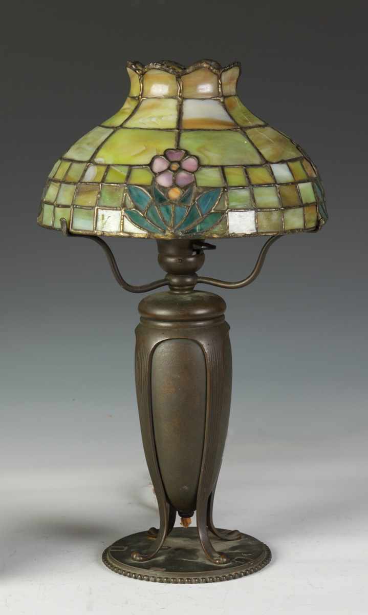 Appraisal: Sgn Tiffany Studios NY Bronze Lamp Base w Leaded Glass