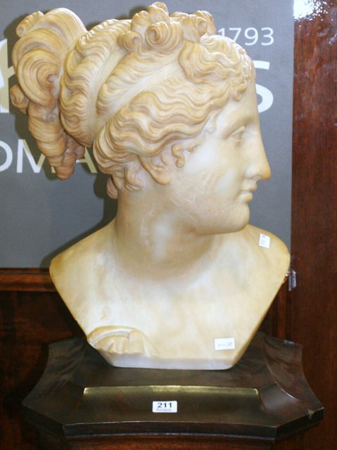 Appraisal: A alabaster bust of Athena on wooden plinth cm high