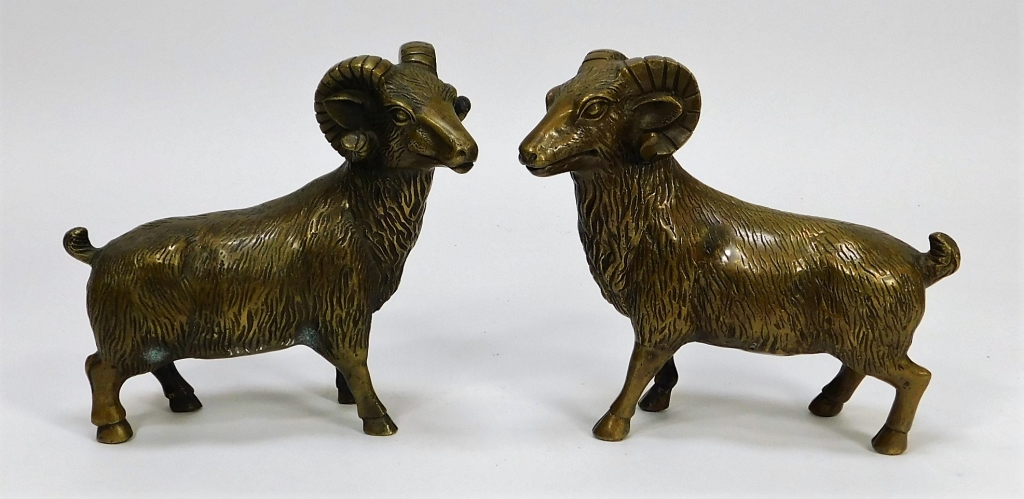 Appraisal: PR ANTIQUE BRONZE RAM MOUNTAIN GOAT STATUES United States th