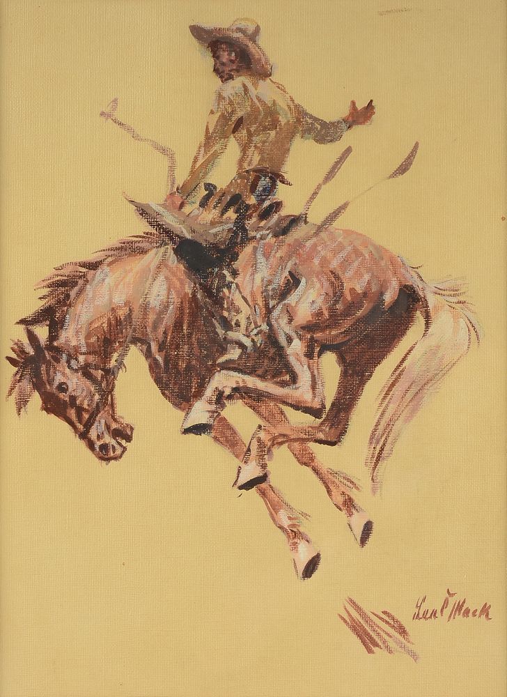 Appraisal: LEAL MACK American - A PAINTING Cowboy on Bucking Bronco