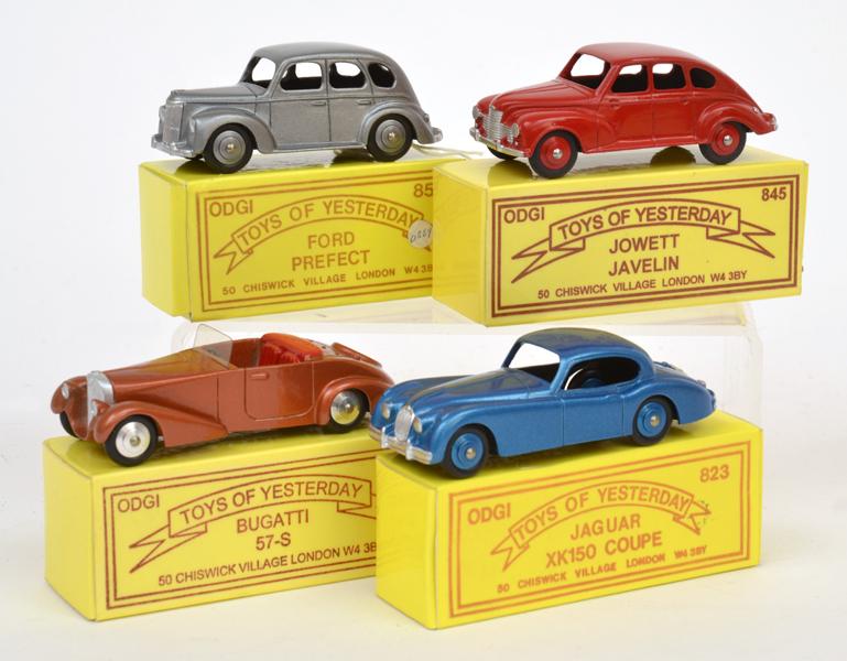 Appraisal: FOUR ODGI ENGLAND TOYS OF YESTERDAY INCLUDING FORD PREFECT JAGUAR