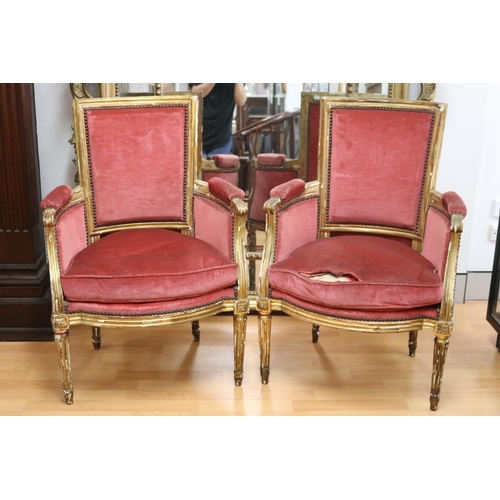 Appraisal: Pair of French Louis XVI style giltwood armchairs distressed