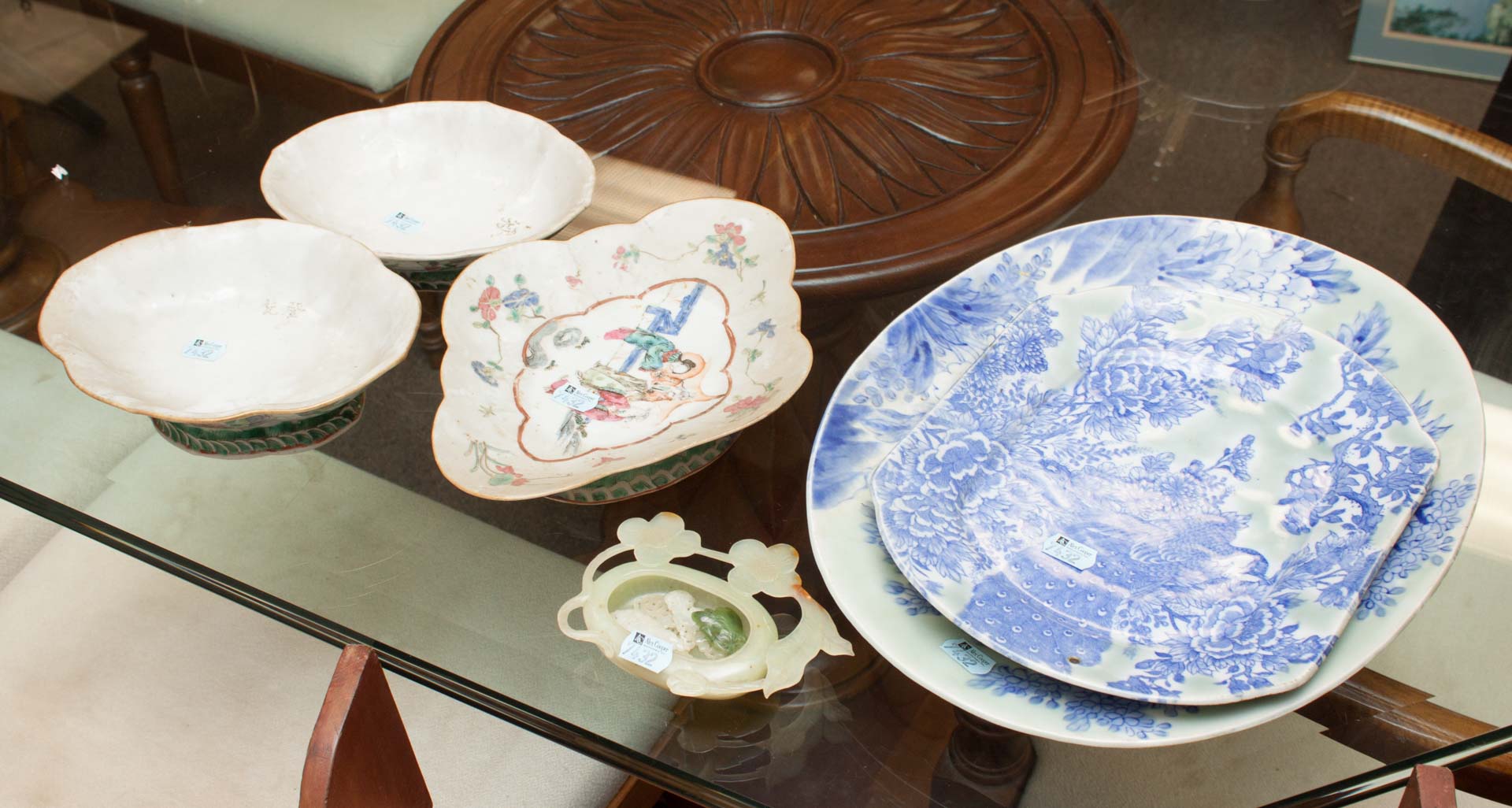 Appraisal: Assortment of oriental items including platters bowls and hardstone items