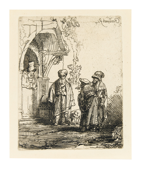 Appraisal: REMBRANDT VAN RIJN Three Oriental Figures Jacob and Laban Etching