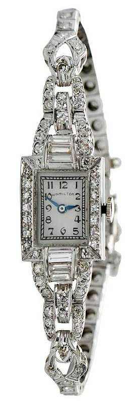 Appraisal: Hamilton Platinum Diamond Ladies Watch x mm case baguette and