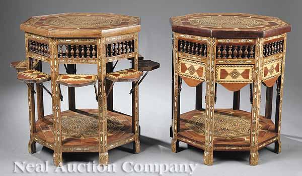 Appraisal: A Pair of Moorish Inlaid Octagonal Tables with intricate geometric