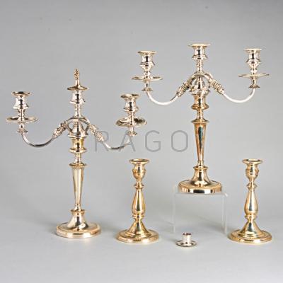 Appraisal: SILVER AND SILVER PLATE CANDLE STANDS Weighted sterling pair Plated