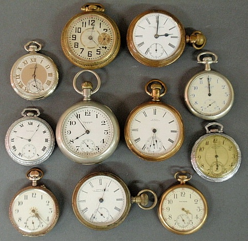 Appraisal: - Group of eleven pocket watches in various materials and