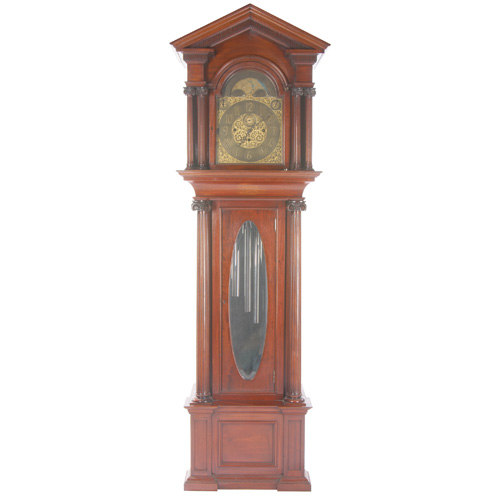 Appraisal: TALL CASE CLOCK Classical-style mahogany clock with brass moon face