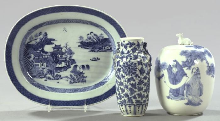 Appraisal: Three-Piece Group of Chinese Blue and White Porcelain consisting of