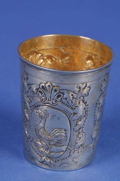 Appraisal: A RUSSIAN BEAKER of circular tapering form with a re-gilded