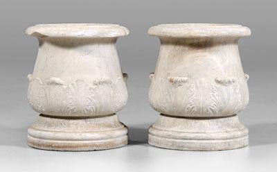 Appraisal: Pair carved marble garden urns each with rolled rim and