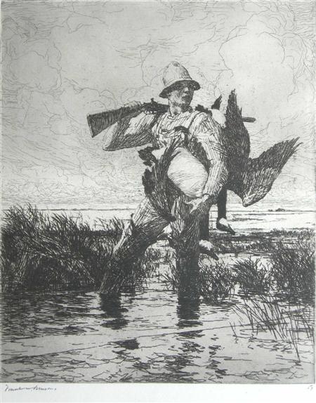 Appraisal: FRANK WESTON BENSON AMERICAN - MARSH GUNNER Etching signed and