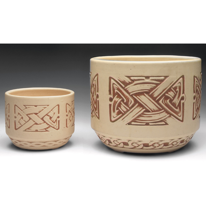 Appraisal: Weller Matte Ivory jardinieres two knotted design ivory matte glaze