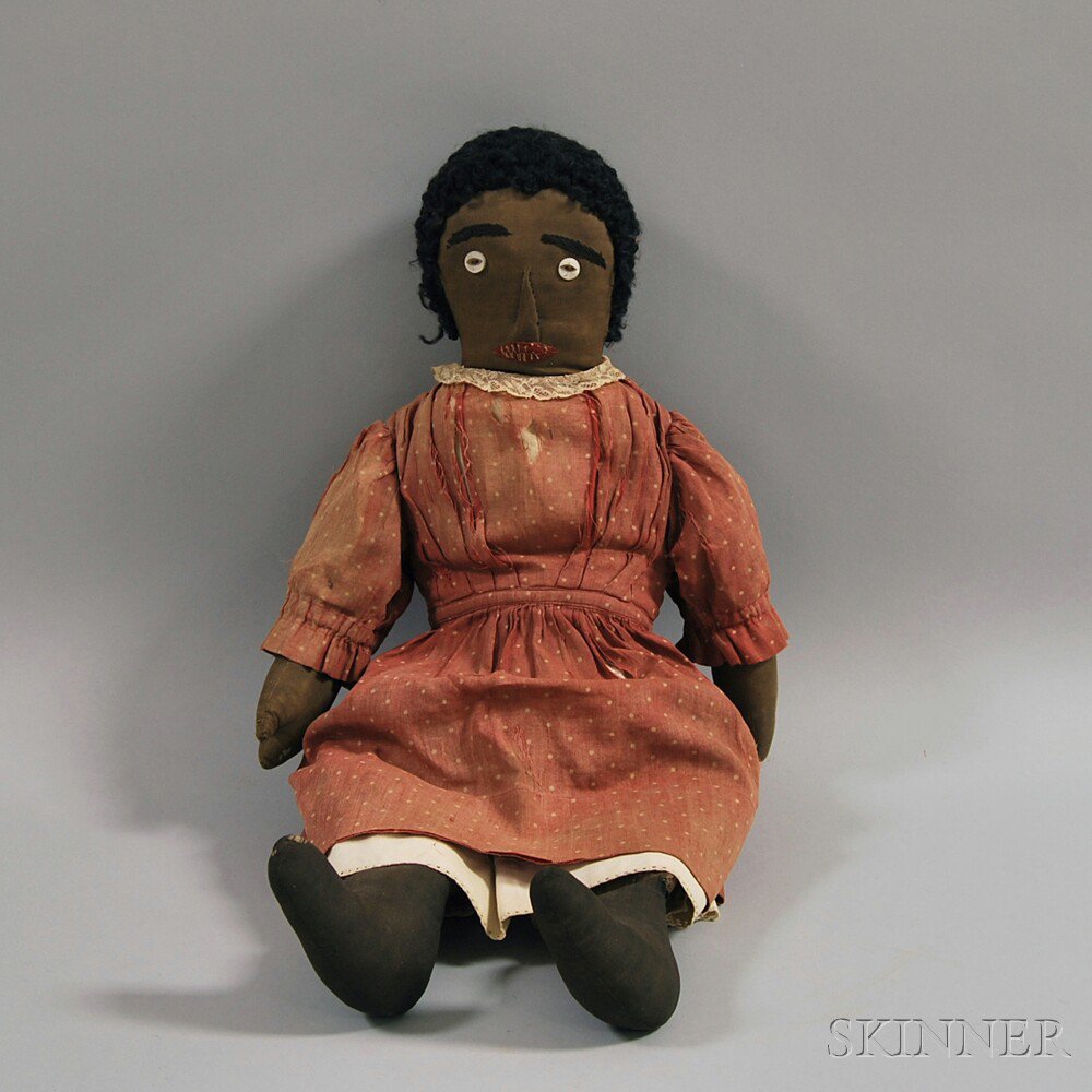 Appraisal: All-cloth Black Girl Doll white button eyes with oval cuts