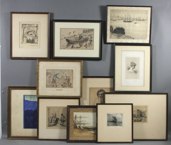 Appraisal: Group of eleven assorted framed etchings largest x Some toning