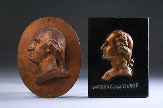 Appraisal: GEORGE WASHINGTON IN PROFILE AN OVAL BAS RELIEF PATINATED METAL