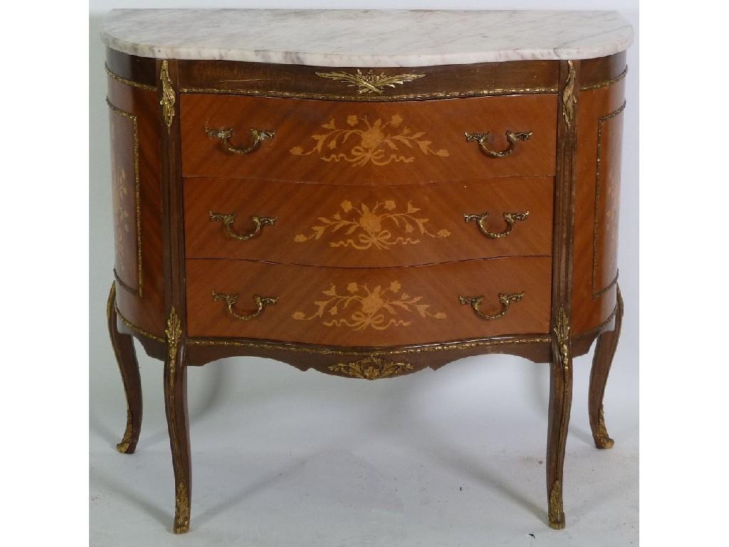 Appraisal: TH CENTURY FRENCH STYLE GILT METAL MOUNTED MARBLE AND MARQUETRY