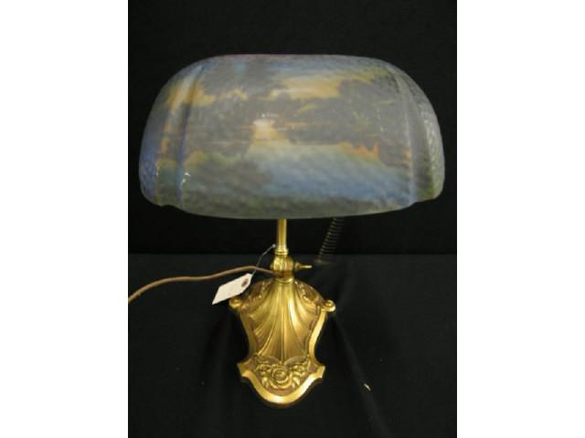 Appraisal: Pittsburg Art Glass Desk Lamp reverse painted satin shade with