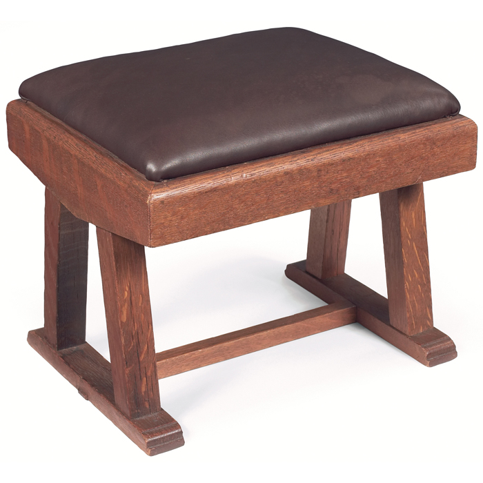 Appraisal: Prairie School footstool recovered leather cushion original finish ''w x