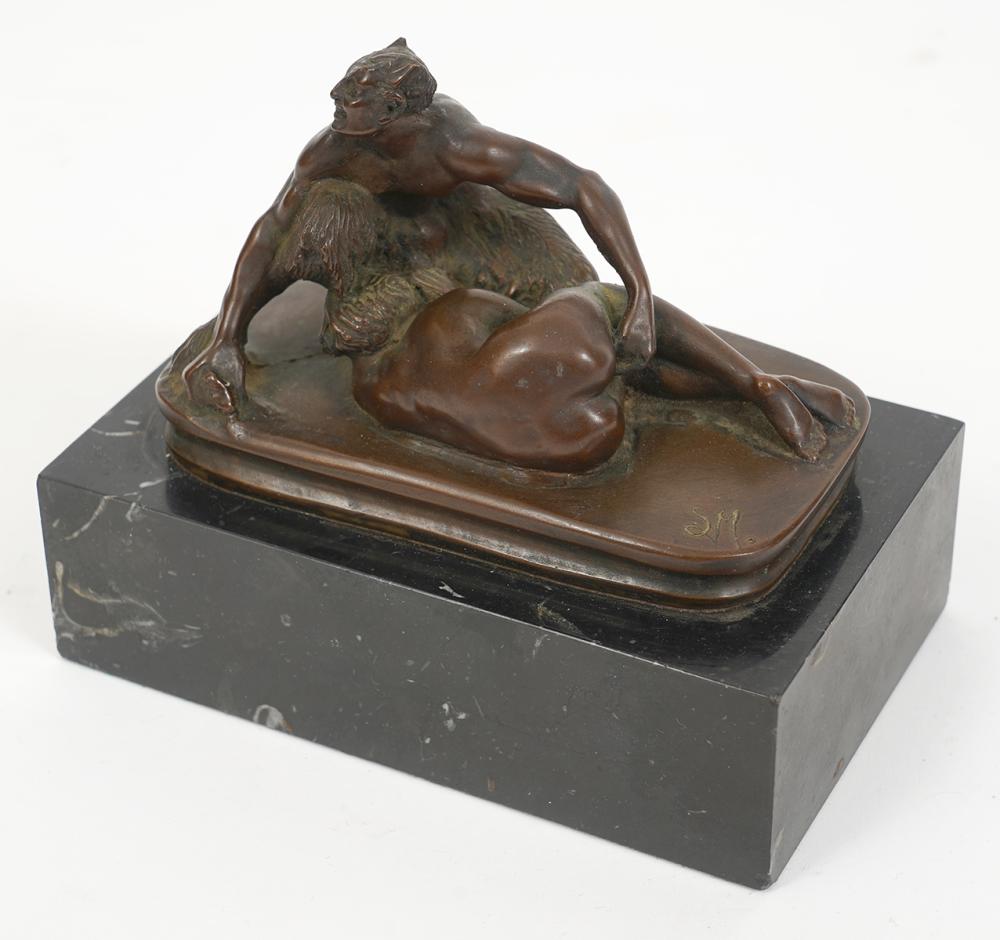 Appraisal: EROTIC BRONZE FIGURINE ON BLACK MARBLE BASEBronze figure of a