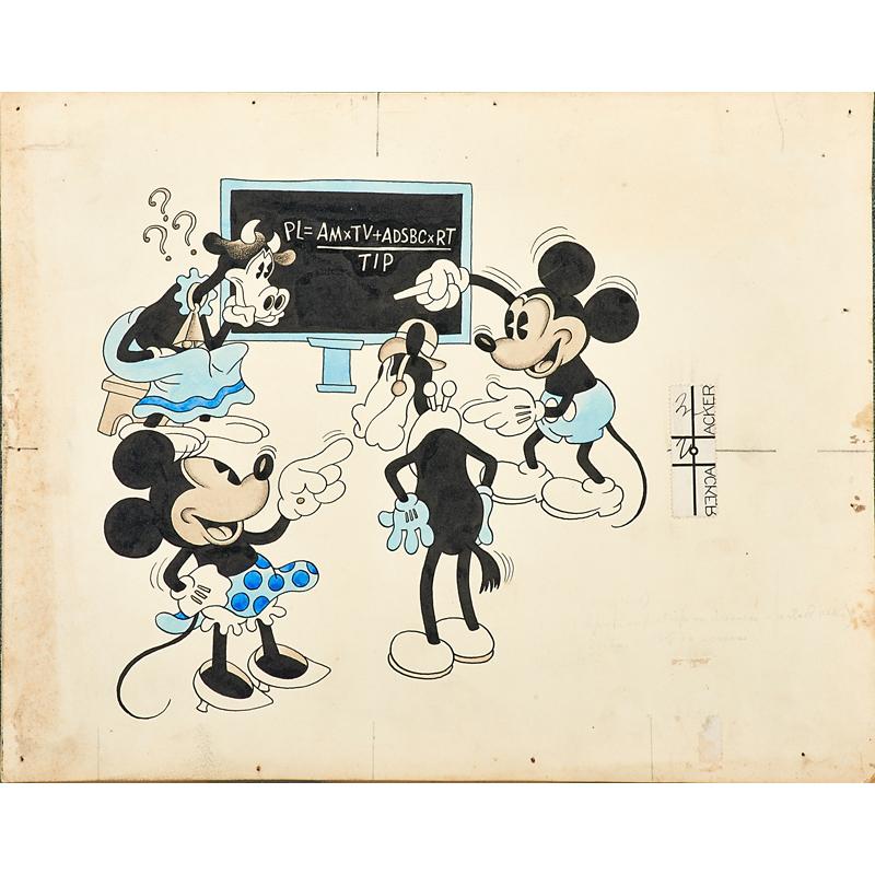 Appraisal: MICKEY MINNIE MOUSE ILLUSTRATION Mixed media on illustration board Mickey