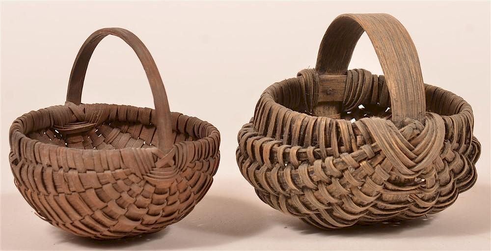 Appraisal: Two Miniature Berry Baskets Two Miniature Berry Baskets Bentwood handles