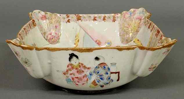 Appraisal: Square Japanese porcelain bowl with unusual cut corners late th