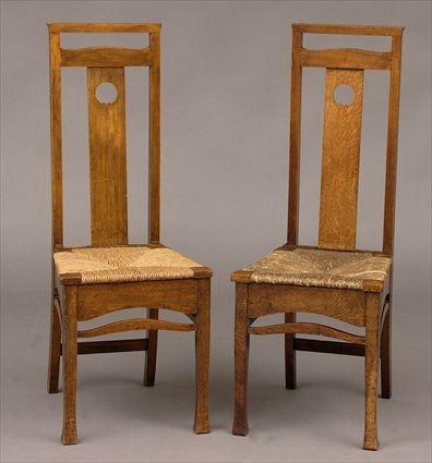 Appraisal: PAIR OF BRITISH ARTS AND CRAFTS MOVEMENT OAK SIDE CHAIRS