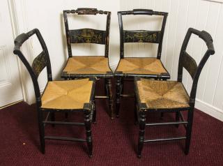 Appraisal: Set of Hancock Chairs Black Paint Stencil Work