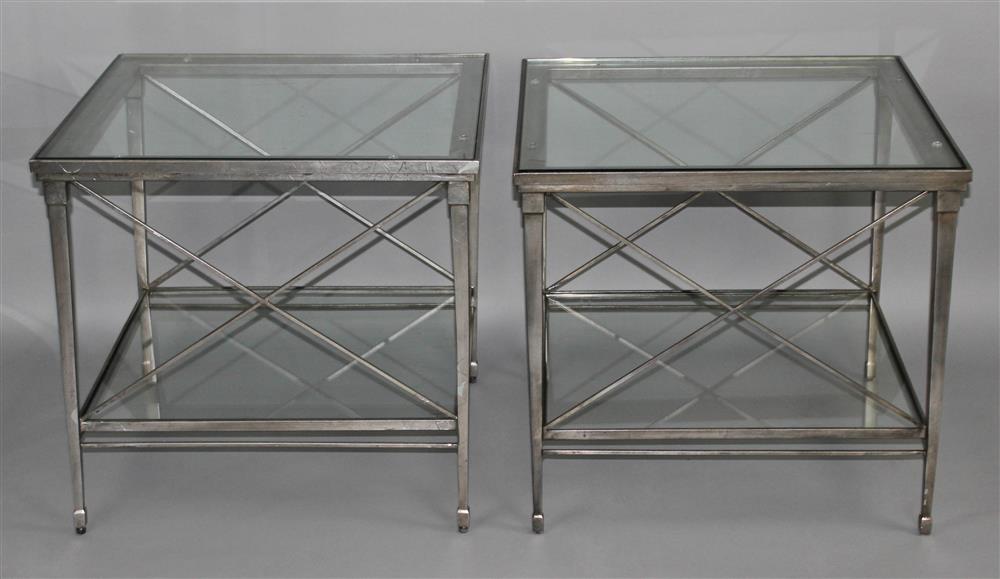 Appraisal: TWO CONTEMPORARY DIRECTOIRE STYLE GLASS TOPPED METAL END TABLES WITH