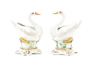 Appraisal: Pair Mangani Enameled Porcelain Swan Figurines Giulia Mangani Italian founded