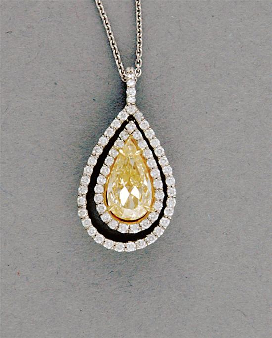 Appraisal: Yellow diamond pendant pear-shaped diamond ct color natural fancy intense