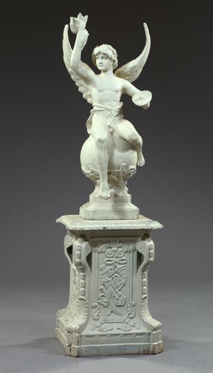 Appraisal: White-Painted Cast-Iron Figural Sculpture-on-Stand of a seated deity upon an