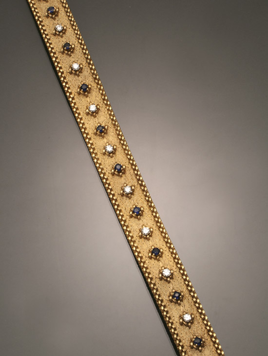 Appraisal: French -Karat Yellow-Gold Diamond and Blue Sapphire Bracelet Circa Set