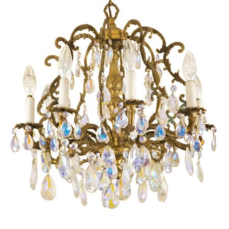 Appraisal: Rococo Style Gilt-Metal and Cut Glass Eight-Light Chandelier Estimate nbsp