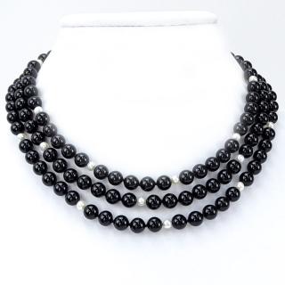 Appraisal: Vintage Black Onyx Pearl and Karat White Gold Three Strand