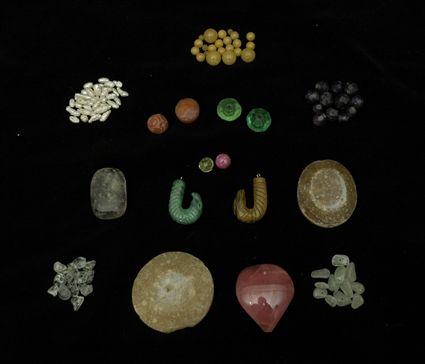 Appraisal: Assorted Glass and Hardstone Beads Amber Pendants and Jewelry Components