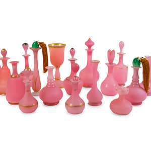 Appraisal: A Collection of Eighteen French Pink Opaline Glass Items TH