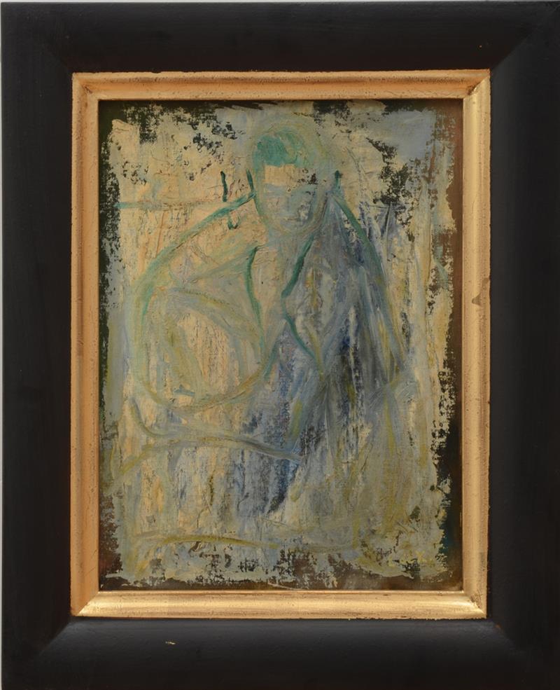 Appraisal: ELAINE DE KOONING - UNTITLED FIGURE Oil on canvasboard signed