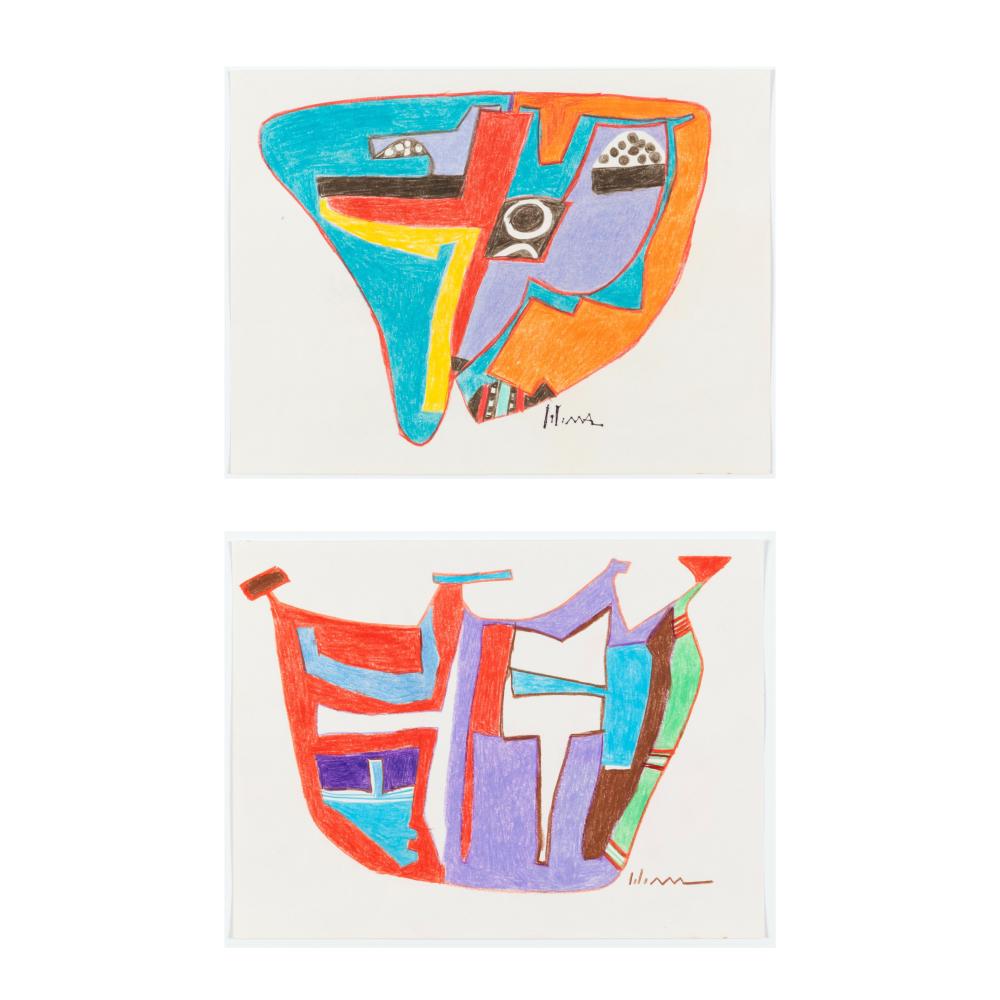 Appraisal: Charles Loloma Hopi - Pair of Abstract Drawings colored pencil