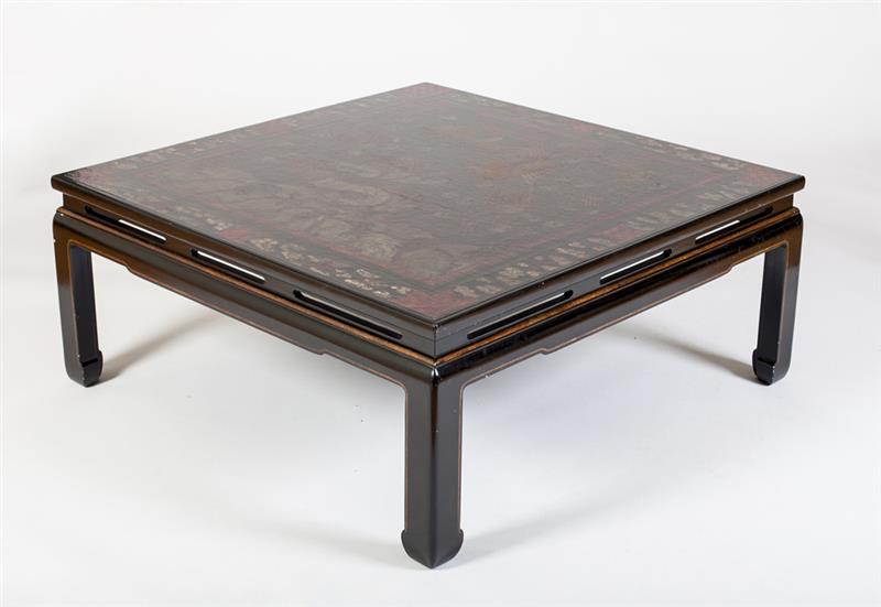 Appraisal: CHINESE BLACK LACQUER AND PARCEL-GILT LOW TABLE The square top