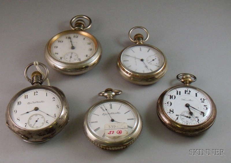 Appraisal: Three Elgin and Two Hamilton Open Face Pocket Watches including