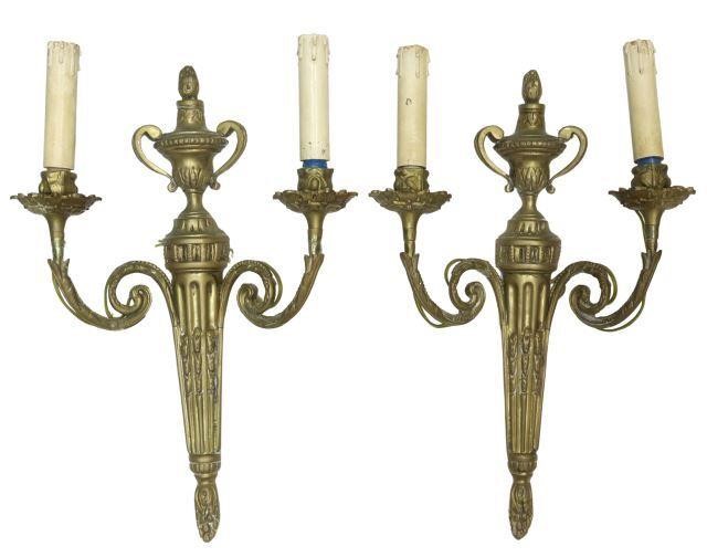 Appraisal: pair Louis XVI style bronze two-light sconces th c having